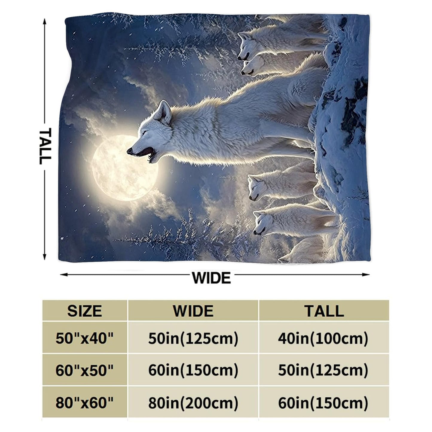 Wolf Blanket Wolves Moon Snowy Throw Blanket Soft Warm Cozy Fuzzy Plush Gifts for Girls Women Lightweight Fleece Flannel Stuff Decor Gift for Kids Adults 50"X40"