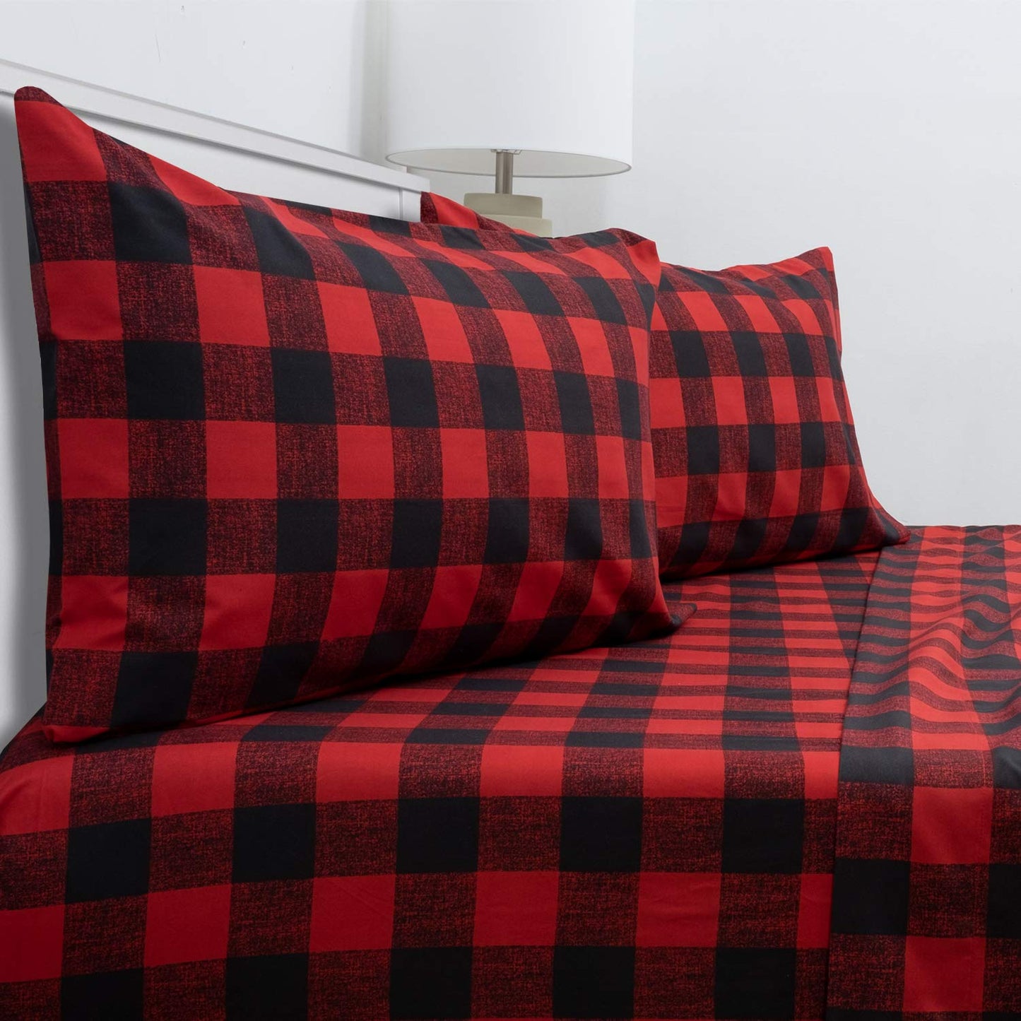 King Size Sheets - Breathable Luxury Bed Sheets with Full Elastic & Secure Corner Straps Built In - 1800 Supreme Collection Extra Soft Deep Pocket Bedding Set, Sheet Set, King, Buffalo Check Burgundy