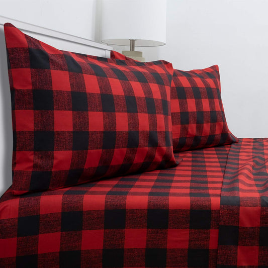 King Size Sheets - Breathable Luxury Bed Sheets with Full Elastic & Secure Corner Straps Built In - 1800 Supreme Collection Extra Soft Deep Pocket Bedding Set, Sheet Set, King, Buffalo Check Burgundy