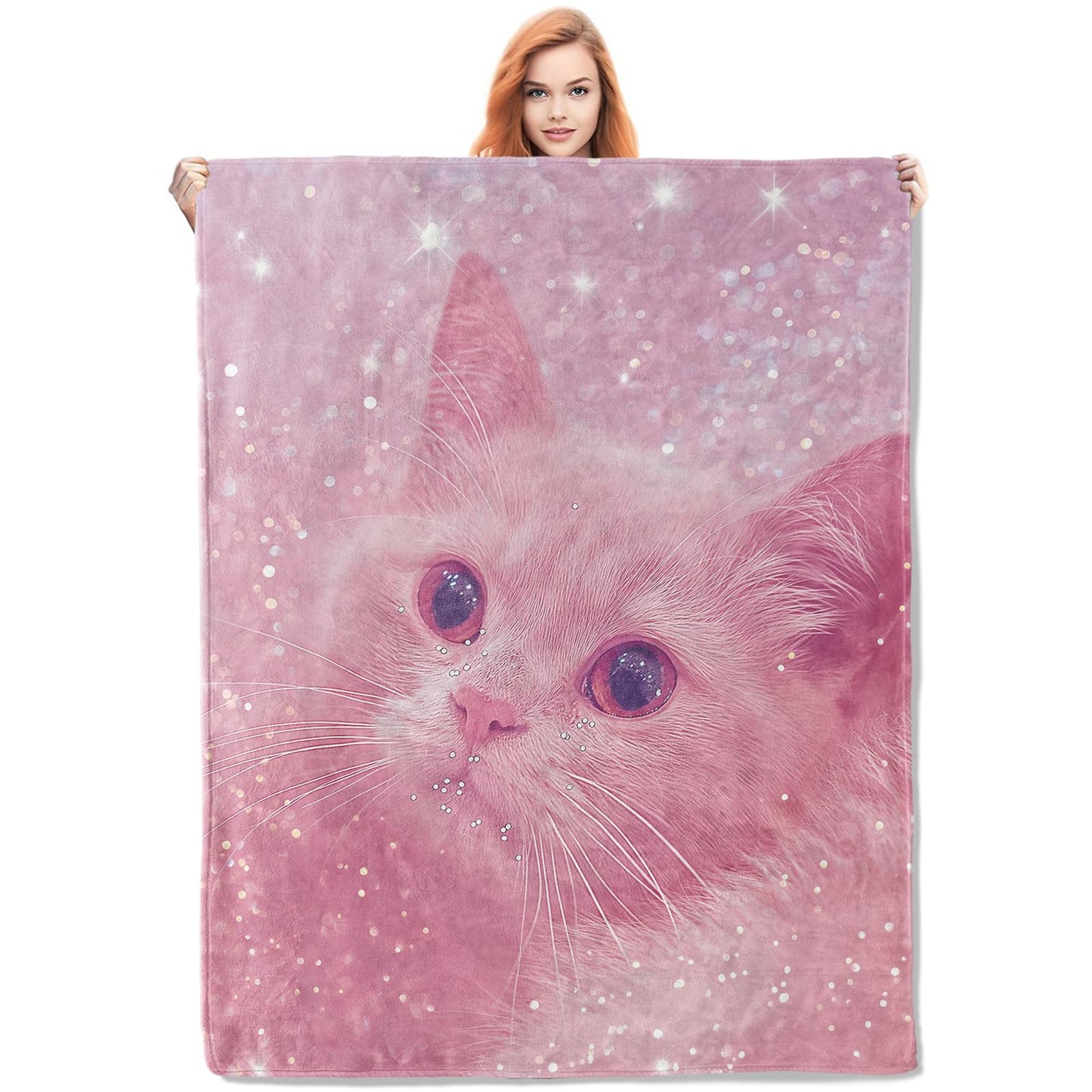 VANZEV Pink Cat Blanket,Cute Kitten Flannel Throw Blankets,Soft Warm Lightweight Cozy Plush Animal Throws for Bedroom Sofa Home Decor Gifts for Women Girls 50"x60"