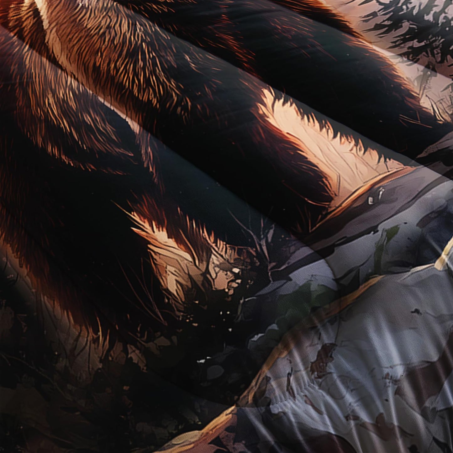 Rustic Brown Bear Comforter 3Pcs Twin Wild Hunting Animal Bear Bedding Set
