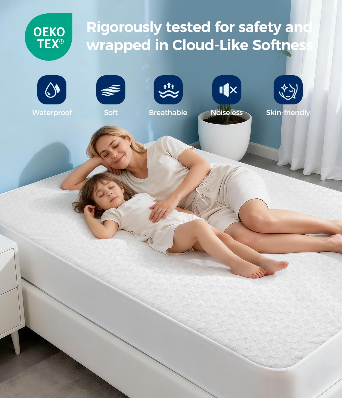 AVIKEN Waterproof Mattress Protector Queen Size, Soft Breathable Mattress Pad with Deep Pocket 8"-21", Noiseless 3D Air Fabric Cooling Mattress Cover for Bed, Machine Washable, White