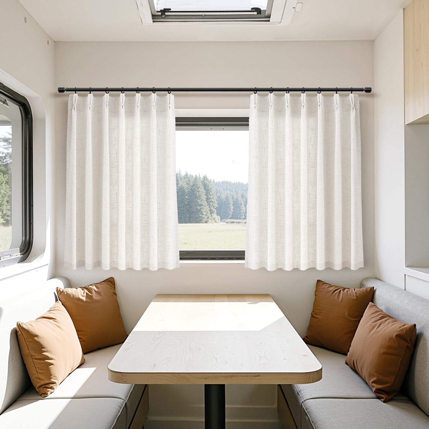 Joywell Kitchen Window Curtains 40 Inch Length - Short Linen Pinch Pleated Drapes 2 Panels, Natural Cream Semi Sheer Light Filtering Privacy Small Curtain with Back Tab Clip Rings 34x40