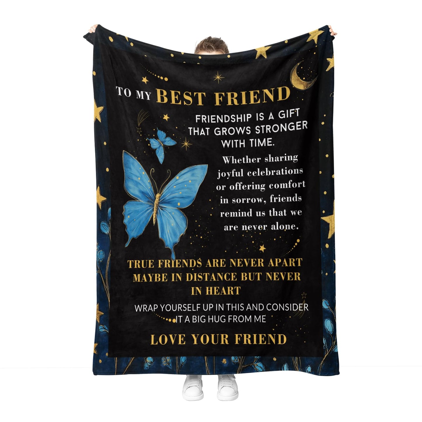 Hohoto Best Friend Friendship Gifts Blanket for Women Men Mom Birthday Christmas Halloween Easter Gift Female Friends Kids Girls Boys Blue Butterfly Inspirational Words Throw Blanket 50"x60"