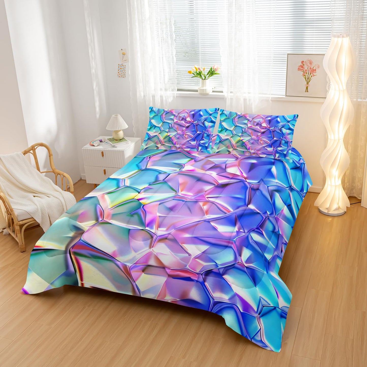 Nttopship Purple and Blue Abstract Art Comforter Modern Abstract Comforter Set,Laser Gradient Bedding Set Full Size,Mordern Art Decor All Season Lightweight Soft Microfiber with 2 Pillow Shams