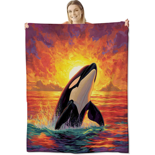 Orca Blanket for Women Adults, Flannel Orca Blankets Gifts, Orca Throw Blanket for Sofa Bed Living Room Soft Warm Cozy Orca Decor 50" x 60"