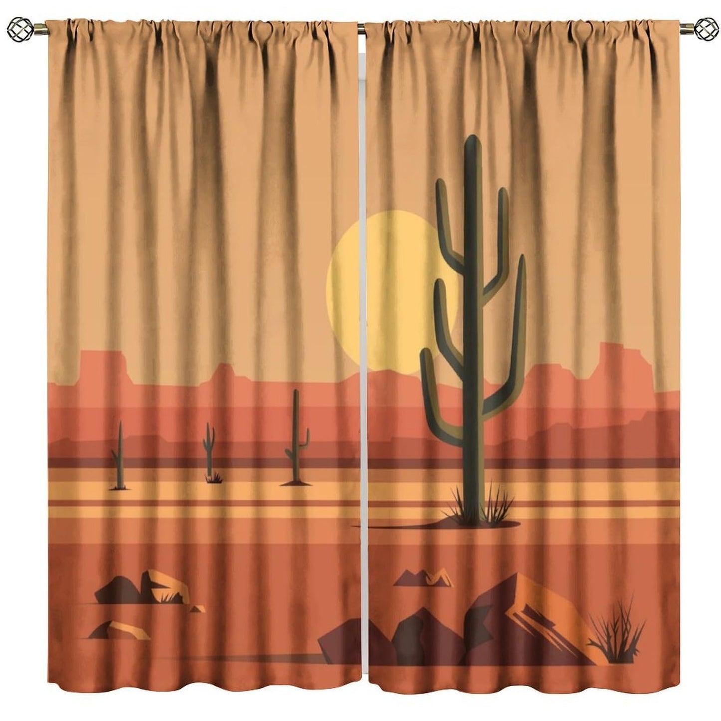 Desert Cactus Curtains, Saguaro Cactus Sunset Landscape Print, Light Filtering Window Drapes for Bedroom Living Room Kitchen, 20.5" W x 44.5" L, 2 Panels （No Blackout）