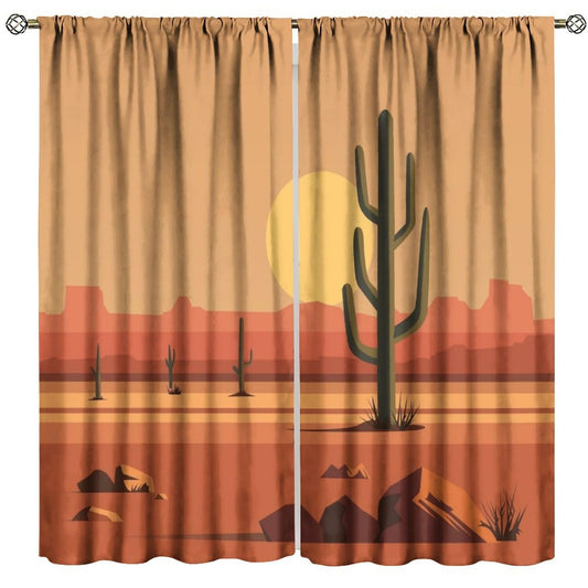 Desert Cactus Curtains, Saguaro Cactus Sunset Landscape Print, Light Filtering Window Drapes for Bedroom Living Room Kitchen, 20.5" W x 44.5" L, 2 Panels （No Blackout）
