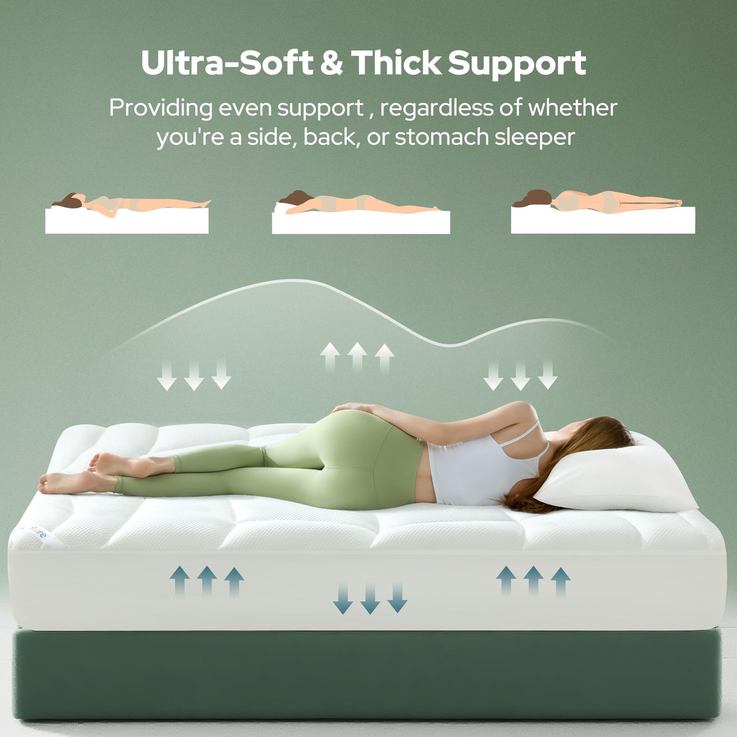 BEDLORE Queen Mattress Topper, Ultra Soft Tencel™ Blend Pillow Top Mattress Pad for Back Pain Relief, 800 GSM Extra Thick and Breathable Cooling Mattress Cover with 6-18 Inch Deep Pocket (White)