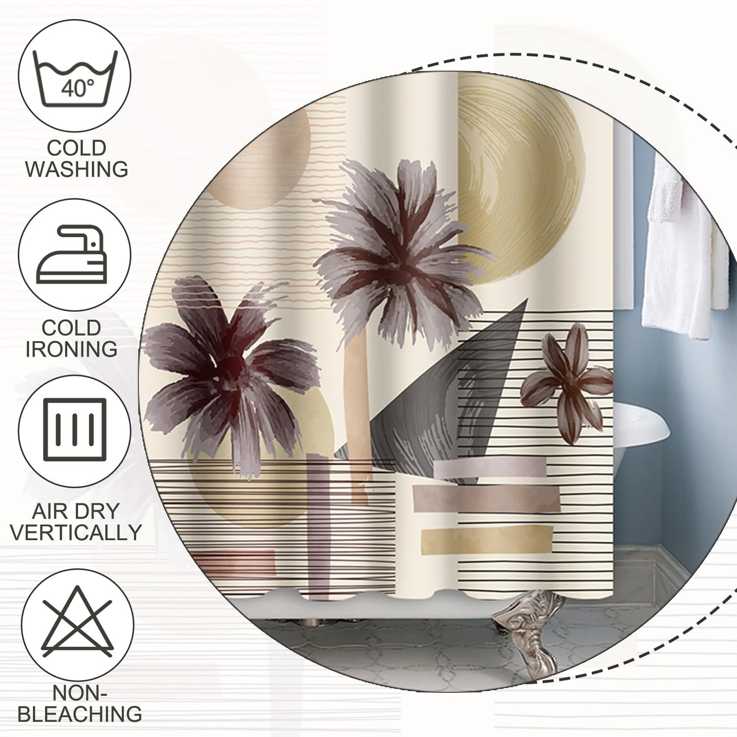 Baocicco Abstract Tropical Palm Shower Curtain Mid Century Modern Geometric Sun Stripes Shower Curtains for Bathroom Waterproof Fabric Bathroom Decorations with Hooks 72x72 inches