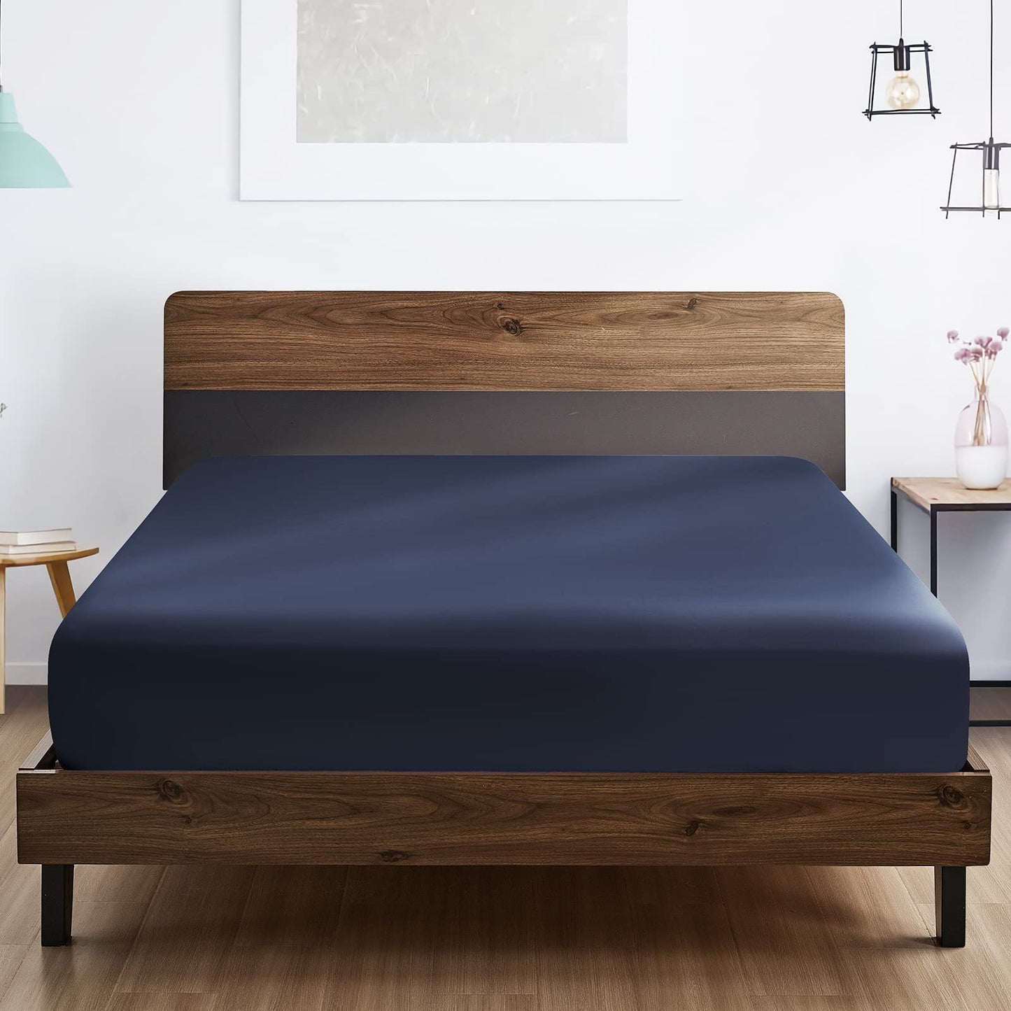FreshCulture Queen Fitted Sheet - Hotel Quality, Ultra Soft & Breathable Brushed Microfiber, Deep Pocket, Cooling Fitted Sheets for Queen Size Bed (Navy Blue)
