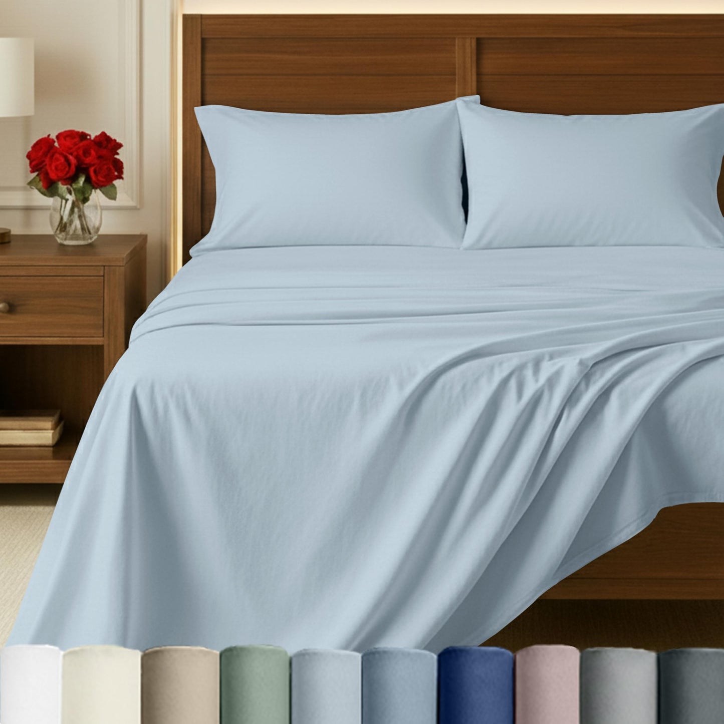 California Design Den 100% Egyptian Cotton Bedsheets Queen Size Bed Set - Certified Authentic Queen Sheet Set Egyptian Cotton Sateen, Deep Pockets, Gripper Elastic, Durable Luxury Bedding - Light Blue