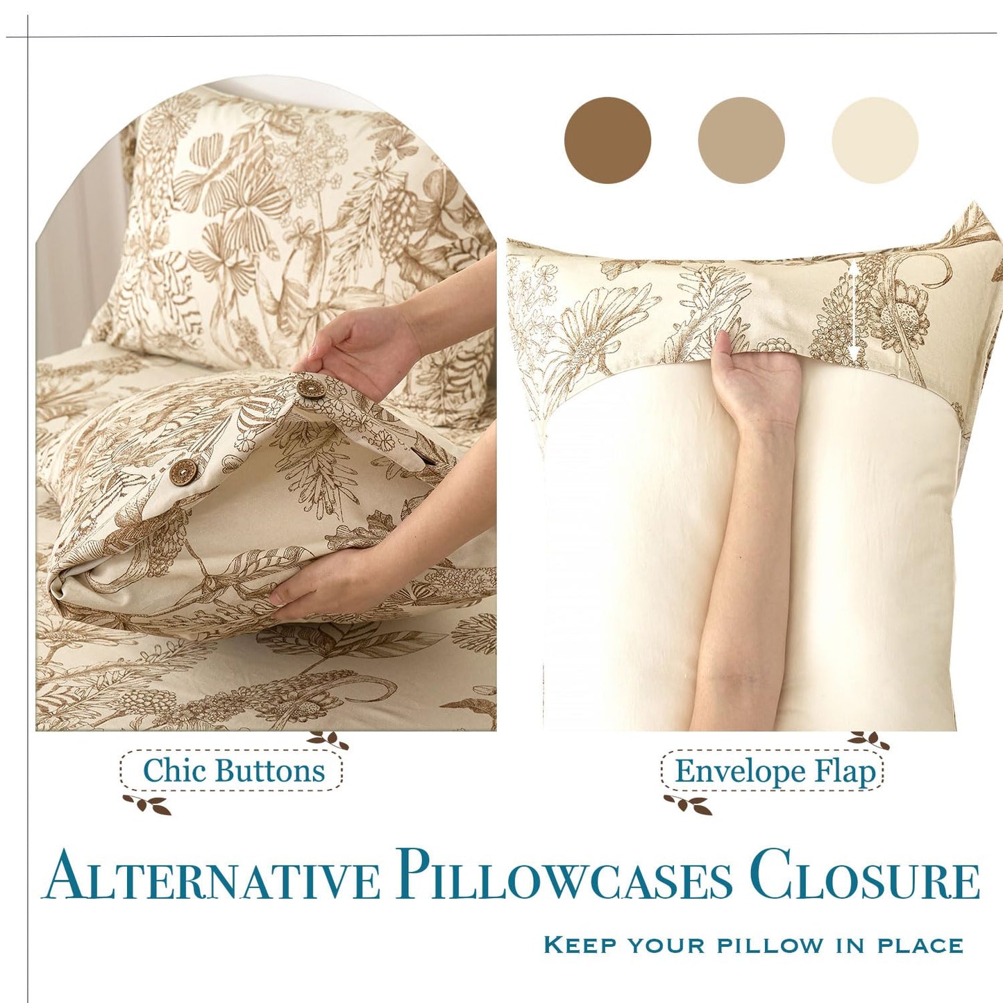 Zusbest Beige Queen Sheet Set 400TC 100% Cotton Flannel-Like Warm Luxury Brown Toile Floral Bed Sheets 4Pc Deep Pocket 17.5‘', Botton Pillowcases Double Brushed Extra Soft Breathable, French Country