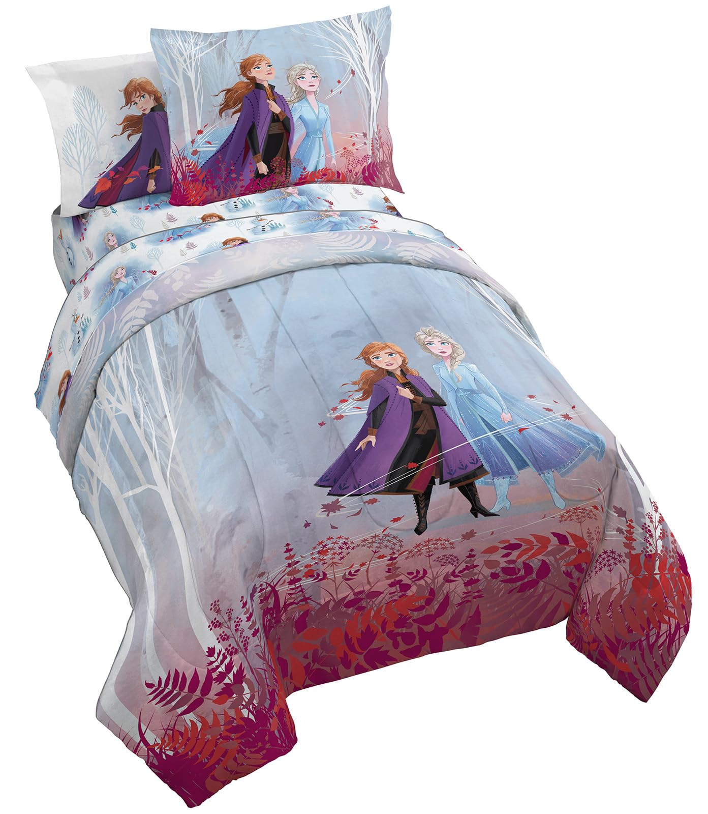 Disney Frozen 2 Forest Spirit 5 Piece Twin Bed Set - Includes Reversible Comforter & Sheet Set - Bedding Features Elsa & Anna - Super Soft Fade Resistant Microfiber - (Official Disney Product)