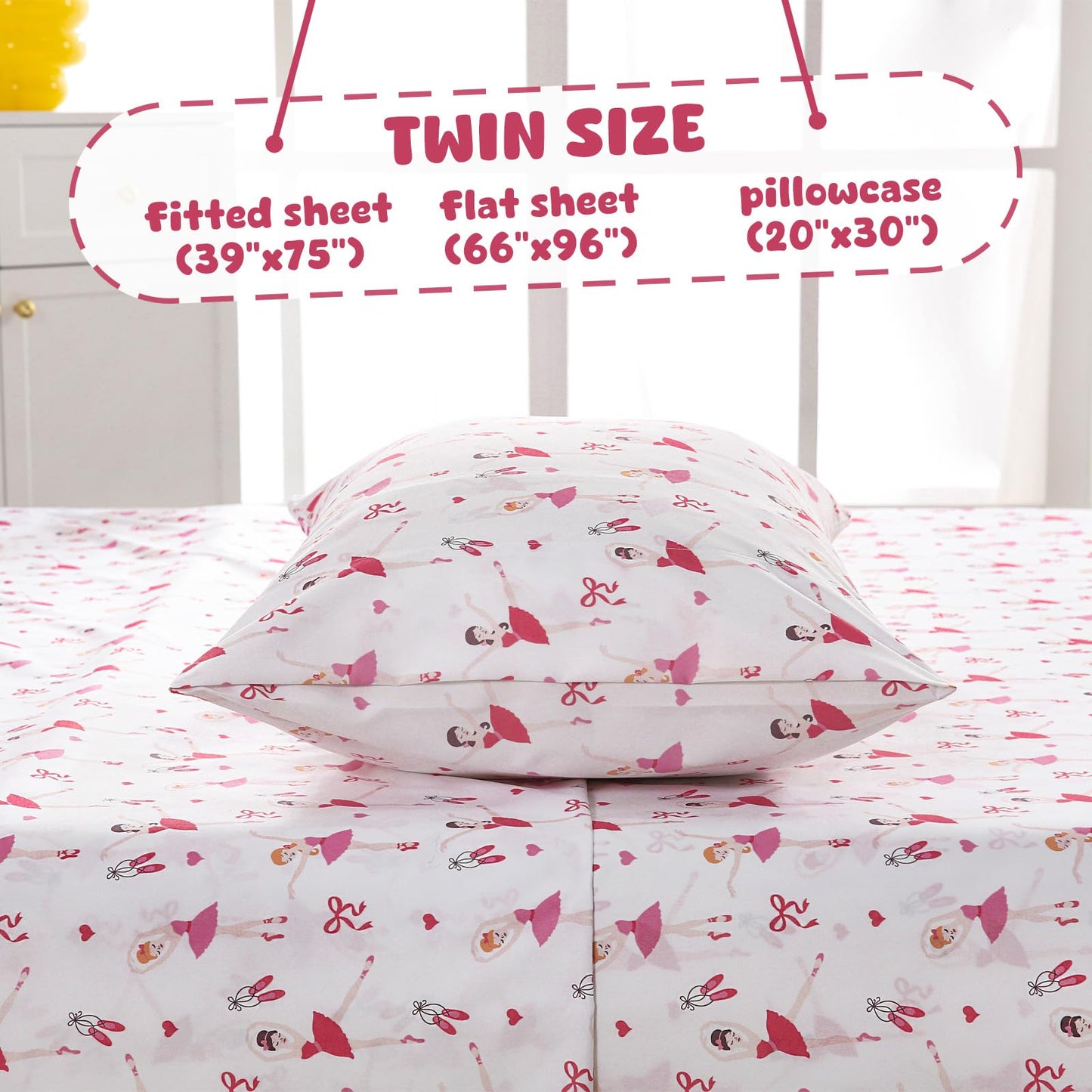 LONAVA Twin Sheet Set Kids - 3 Pieces Soft Microfiber Cartoon Style Bedsheets for Boys Girls Teens, Oeko TEX, Breathable Deep Pocket Sheets, (Ballernia)