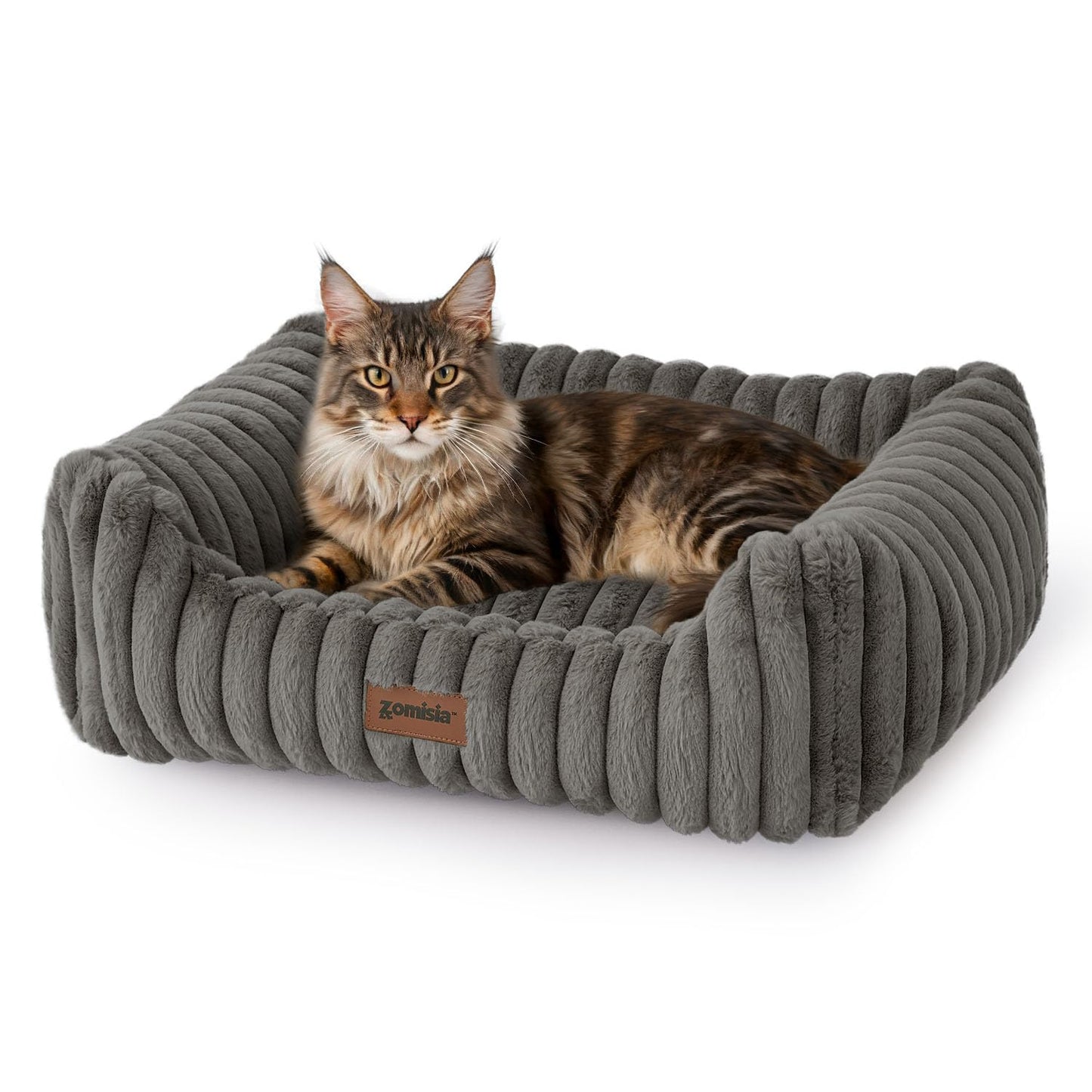 ZOMISIA Large Cat Beds - Orthopedic Dog Bed for Medium Dogs, Rectangle Pet Bed with Fluffy Removable Washable Cover, 25x21x9inches, Grey