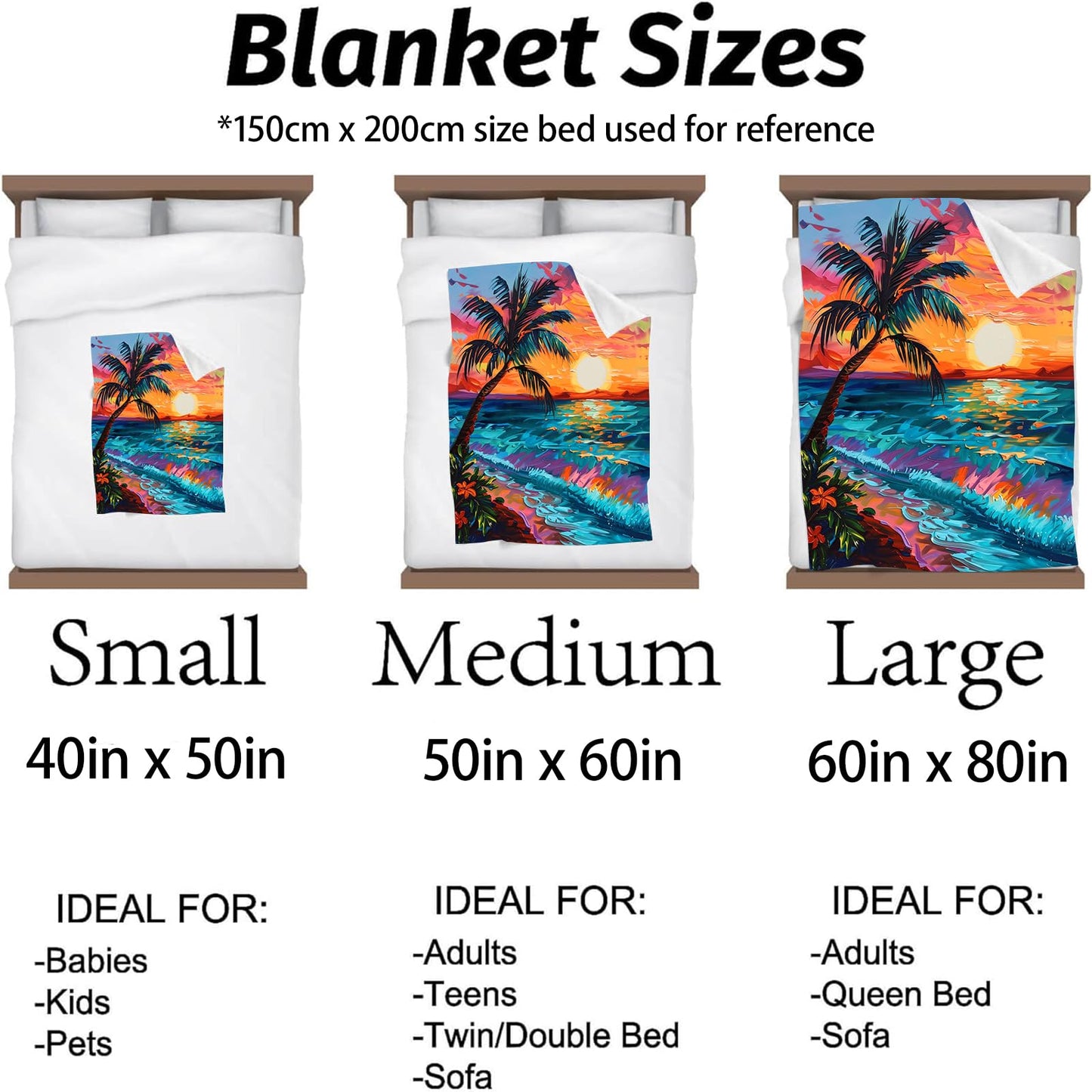Kibue Sunset Beach Pattern Blanket Warm & Cozy Flannel Throw Blanket - Soft Plush Lightweight Blankets for Travel, Sofa, Bedroom, Office, Home Decor for Adults Kids Women 60"×50"