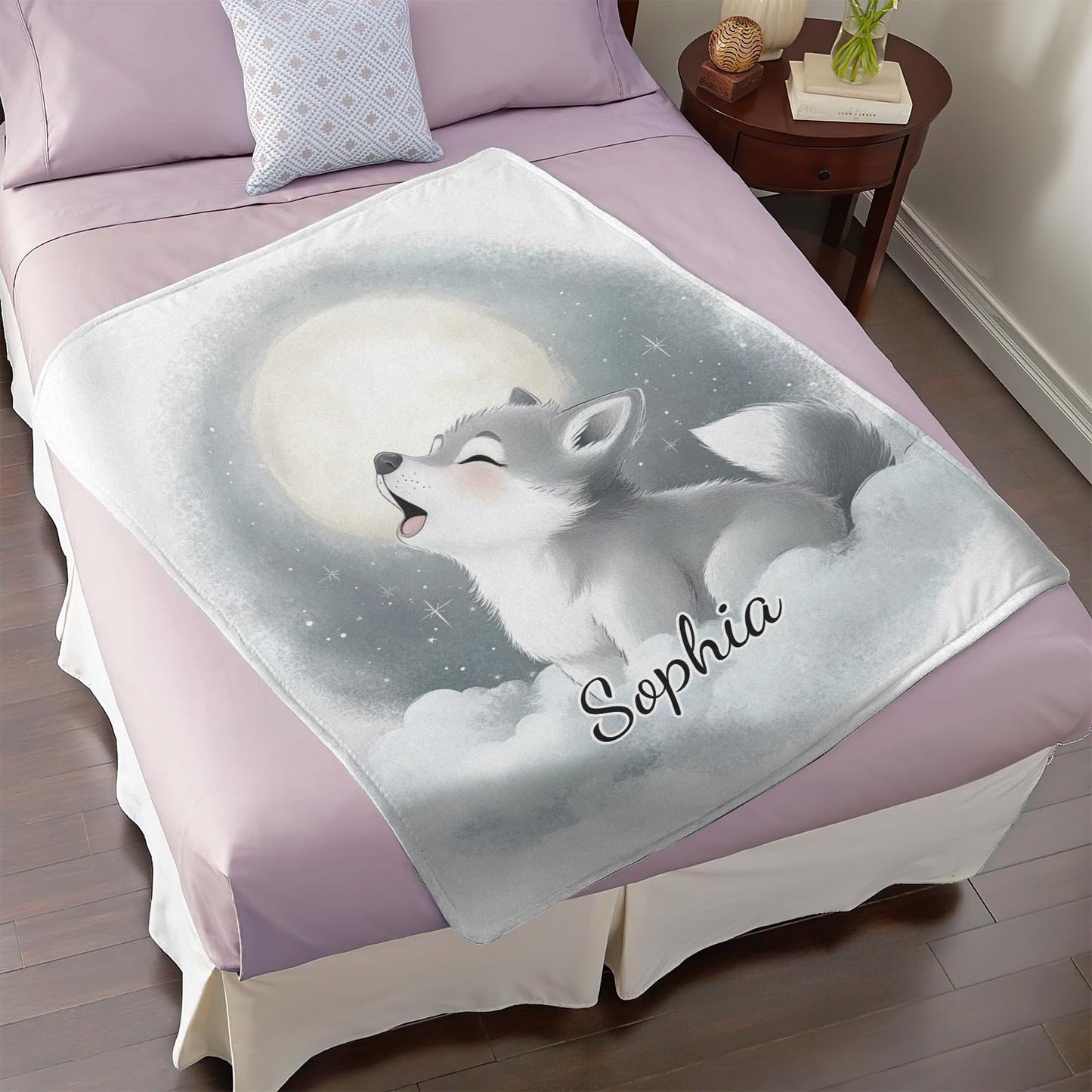 Xaviynch Cute Howling Wolf Blankets, Custom Blanket with Names - Personalized Anniversary Wedding Valentine's Day Gift Blankets for Him Her