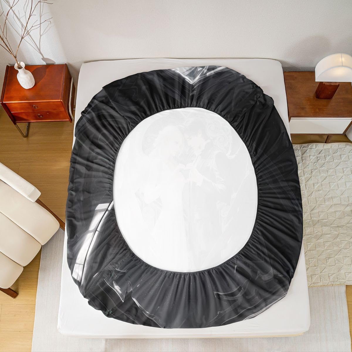 Erosebridal Angel Wings Sheet Set Full Black and White Angel Bed Sheets Set Romance Love Sheets for Boys Girls Princess Fairy Style Flat Fitted Sheet with 2 Pillow Cases