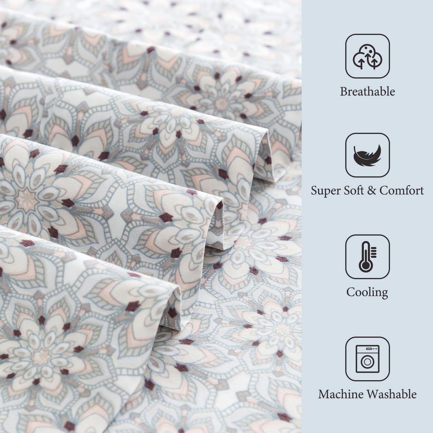 KACEMOO California King Sheet Set, 4PC Printed Bed Sheets Yellow Floral Sheet Pattern Cooling Soft Microfiber 17”Deep Pocket Sheet Set, Easy Care, Breathable, Wrinkle Free, Machine Washable