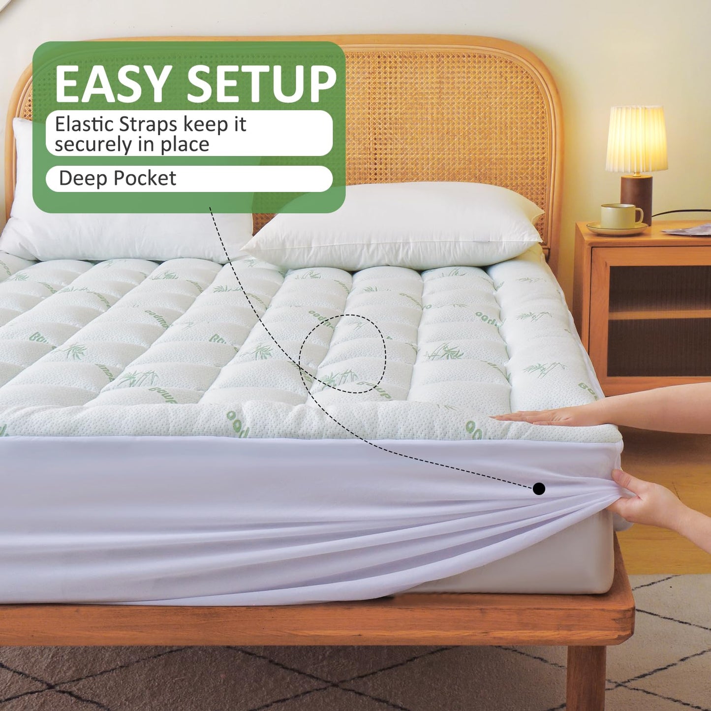 Bioeartha Cooling Mattress Topper King – Extra Soft Pillow Top Mattress Pad, Breathable Viscose Made from Bamboo Mattress Protector for Back Pain Relief, Deep Pocket Cover Fits 8–21 Inch