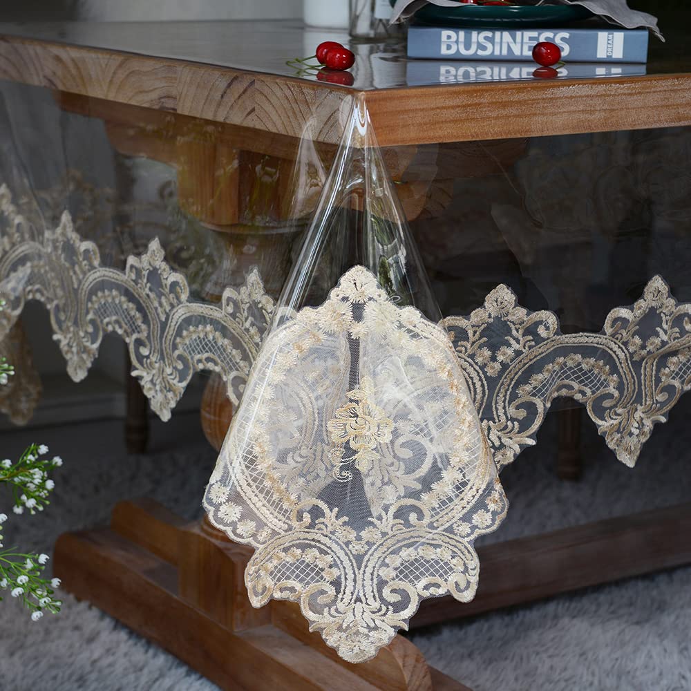 SUTAVIA Clear Vinyl lace Tablecloth 100% Waterproof Oil Proof Spill Proof PVC Table Cloth Transparent Table Protector Heavy Plastic Table Cover for Home
