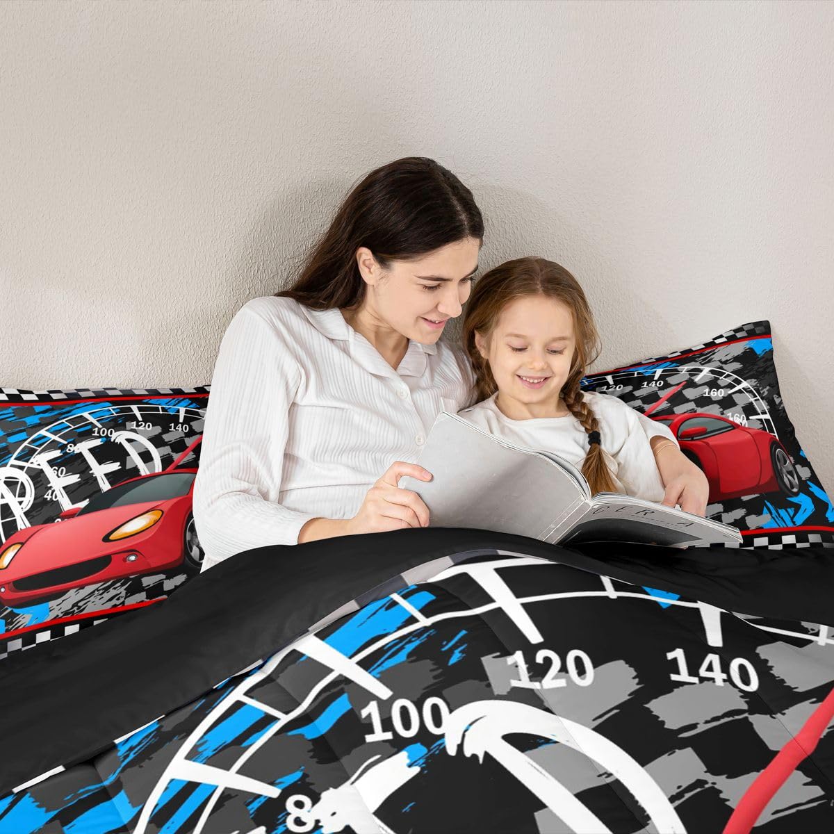 Feelyou Boys Race Car Bedding Set Cool Race Sports Car Set Comforter Set for Kids Boys Sports Theme Duvet Set Checkered Comforter Red 1 Comforter Set with 1 Pillowcase Twin Size