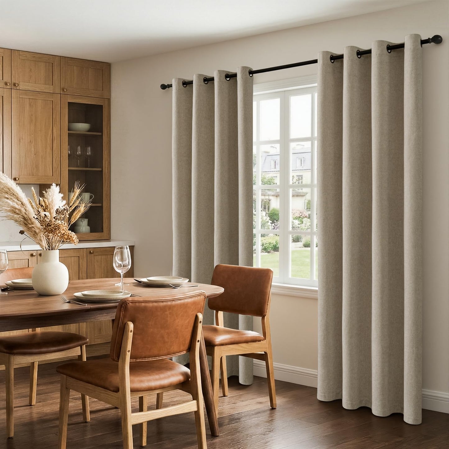 HushLoom 100% Blackout Curtains for Bedroom, Luxury Chenille Thermal Insulated Drapes for Living Room, Energy Saving Room Darkening 84 Inch Long Curtains, Grommet Top, 2 Panels, 52" W x 84" L, Khaki