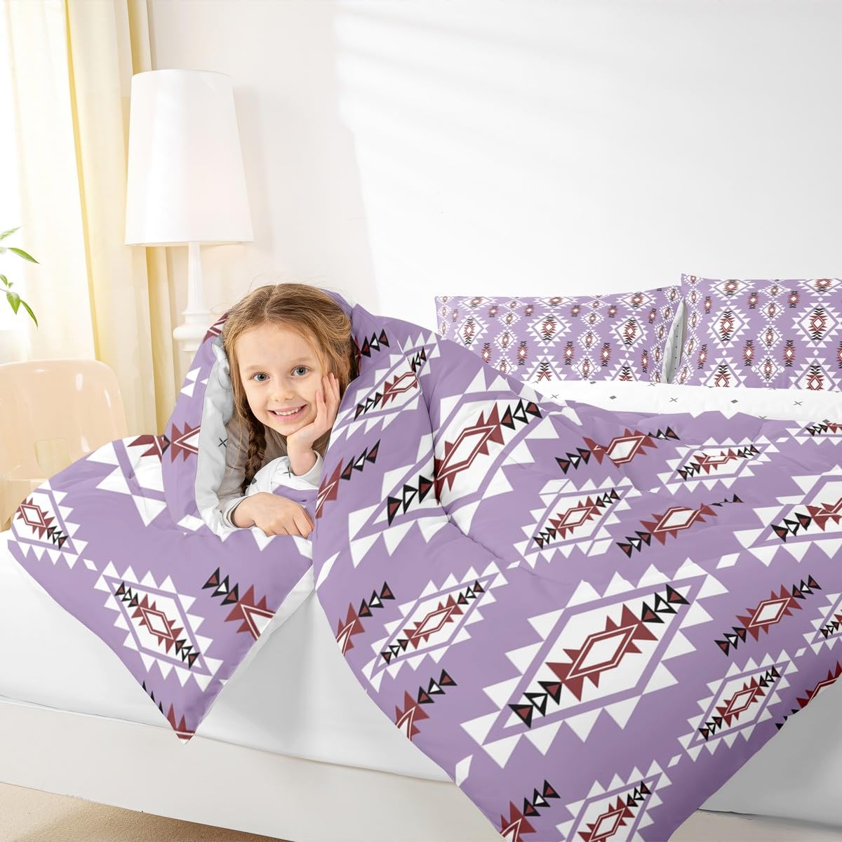jejeloiu Boho Western Comforter Set All Season Bohemian Southwestern Bedding Set with 2 Pillow Cases Aztec Decor Kids Queen Bedclothes Farmhouse Country Bedroom Duvet Quilt Soft Lightweight