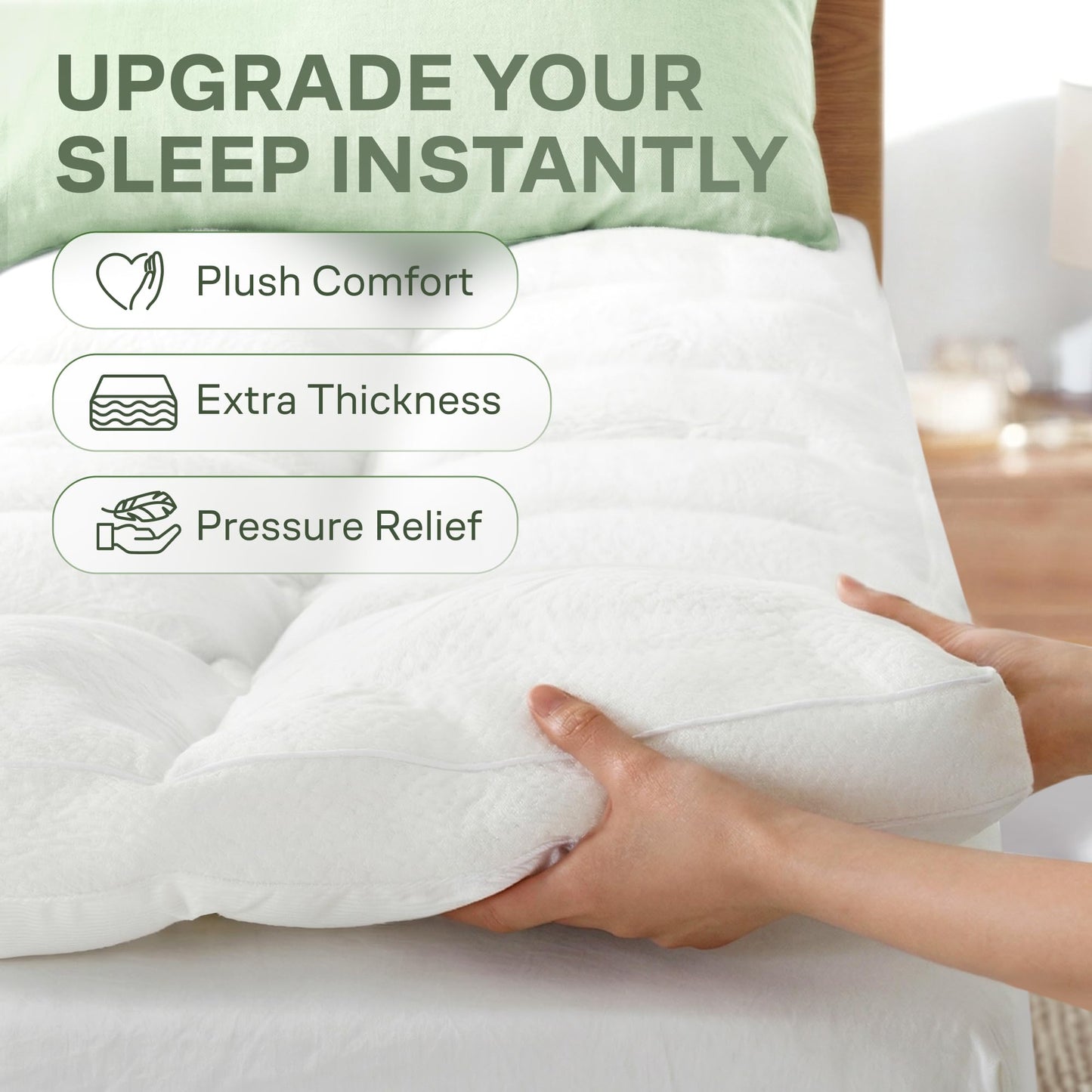 Extra-Thick Twin Size Mattress Topper - Ultra Plush & Soft Viscose Derived from Bamboo Mattress Pad, Naturally Cooling & Perfect for Full Body Support, Snow White