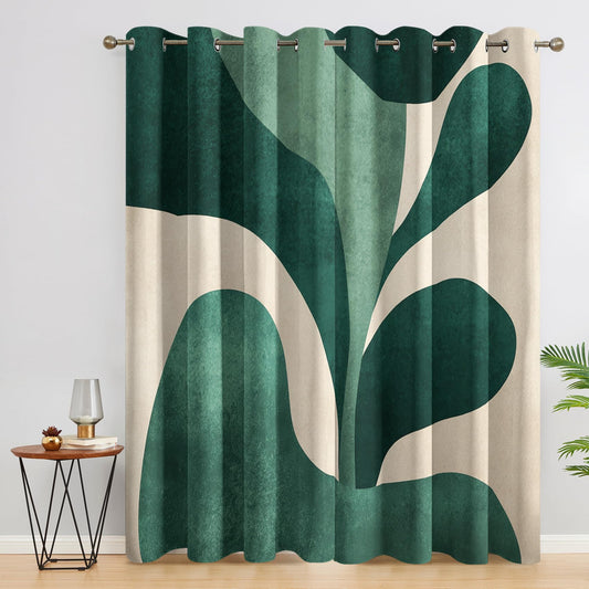 Flumoxa Abstract Blackout Curtains 63 Inches Long 2 Panels Set, Vintage Green Leaf Nordic Plant Curtains for Bedroom Living Room Kitchen Window, Abstract Home Decor Drapes