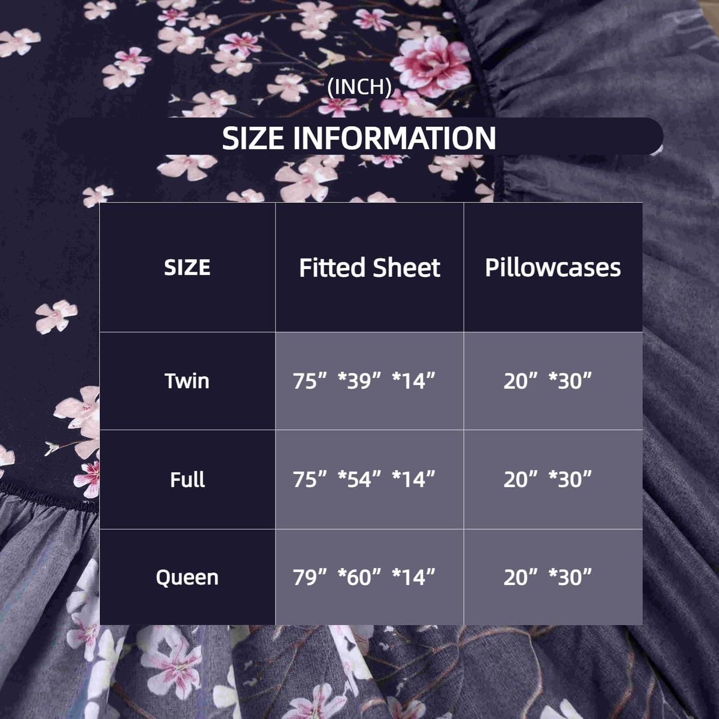 SDIII Navy Blue Floral Fitted Sheet Queen with 2 Pillowcase, Deep Pocket Soft Microfiber Dark Floral Sheet Queen Size All Season