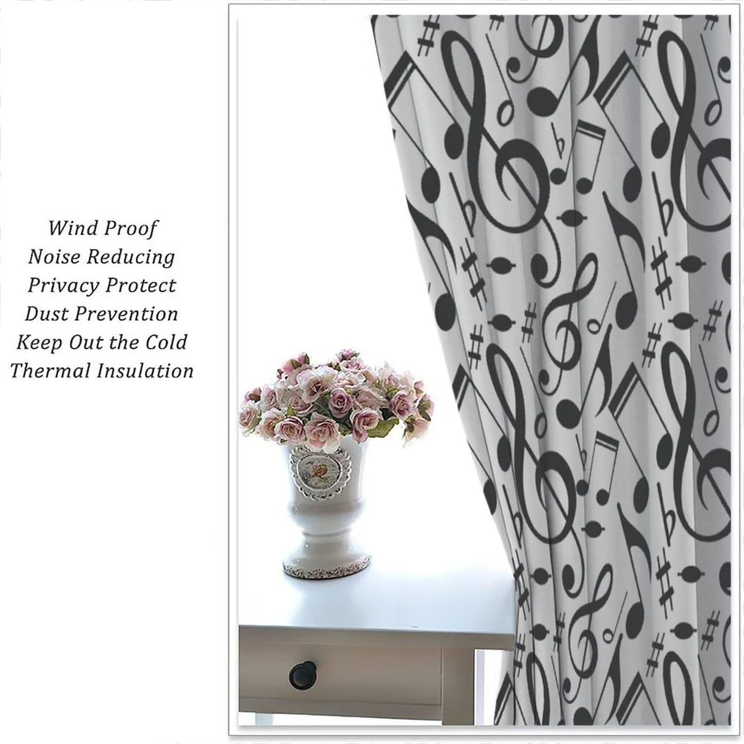 FAOTELY Music Curtains Sketchy Musical Notes and Melody Fine Arts Theme Pattern Blackout Window Drapes for Bedroom Living Room Kitchen Cafe Decor （W21xL45 Inch） x2 Decor