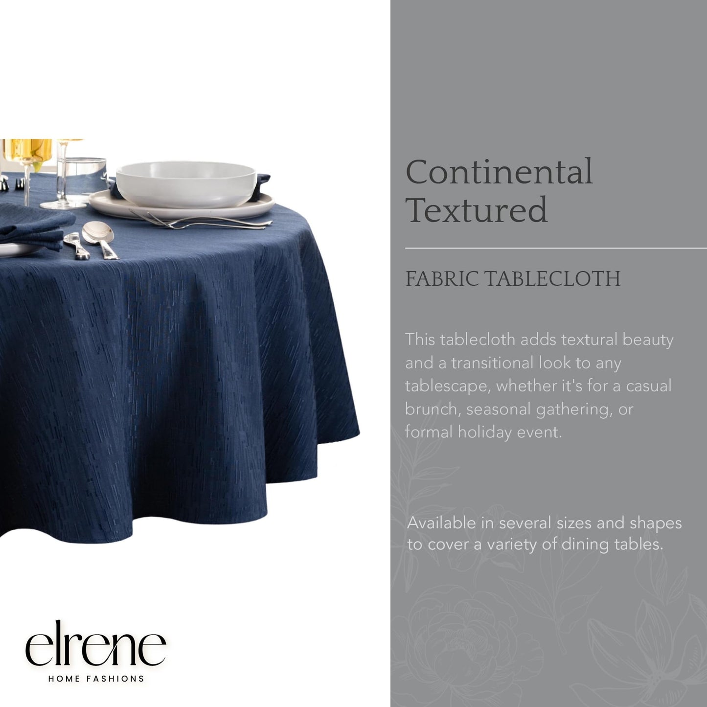 Threadmade Continental Solid Texture Water Resistant Tablecloth, Navy - 90" W x 90" L Round