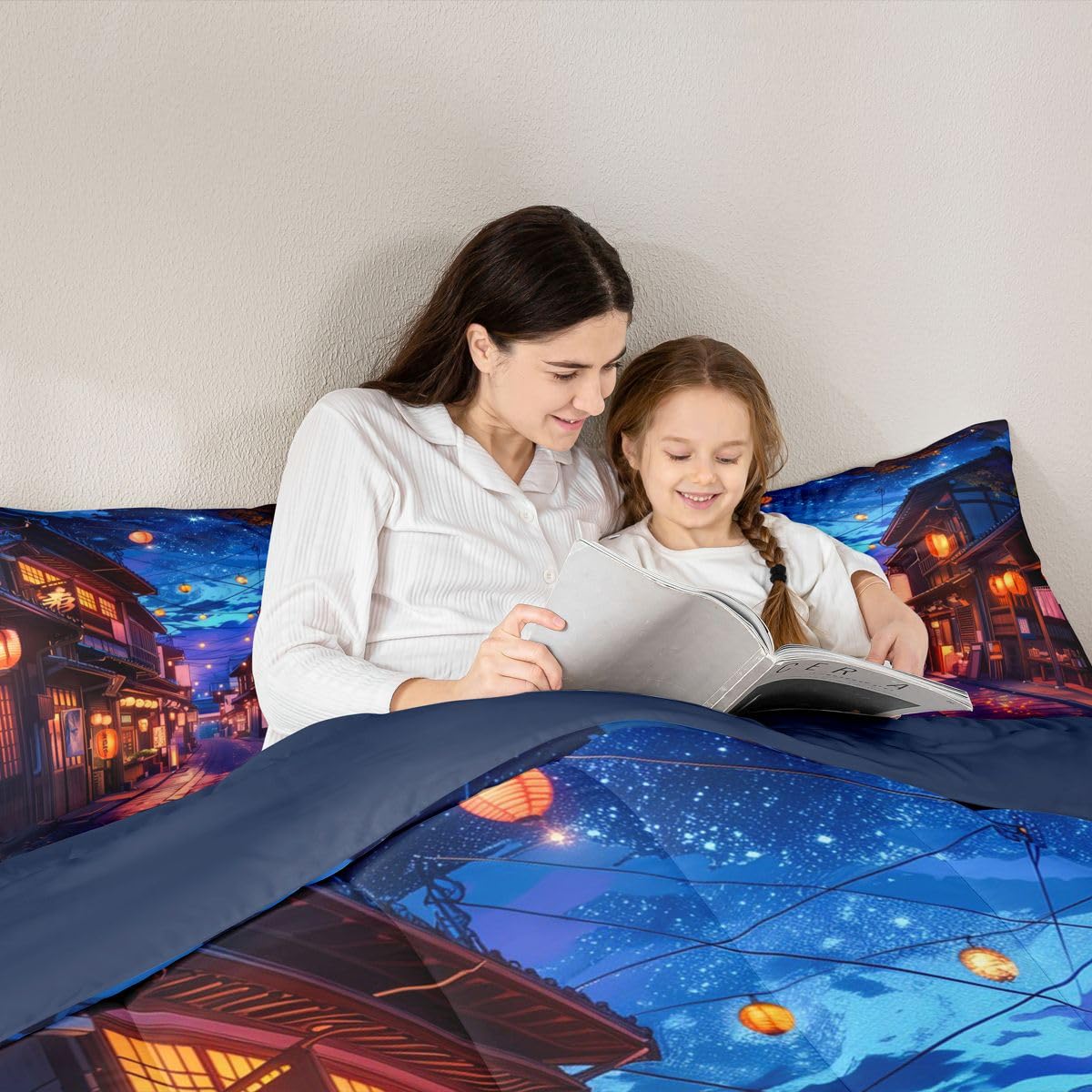 jejeloiu Japanese Kids Comforter Set Toddler Size Anime Street Bedding Set Tokyo Duvet Quilt for Kids Boys Girls Bedroom Decor Microfiber Ultra Soft Breathable