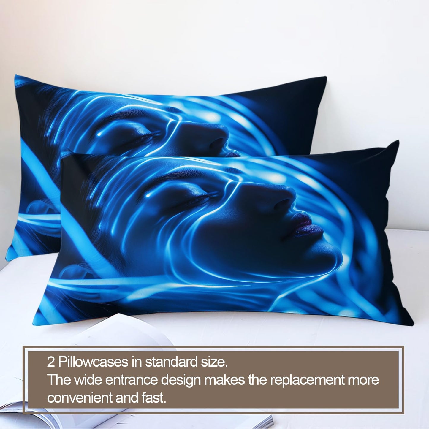 PAISUOQ Sci-Fi Duvet Cover Full, Blue Woman Bedding, Futuristic Comforter Cover with 2 Pillow Cases, 3 Pieces with Zipper & Ties, Bedroom Decor & Gifts
