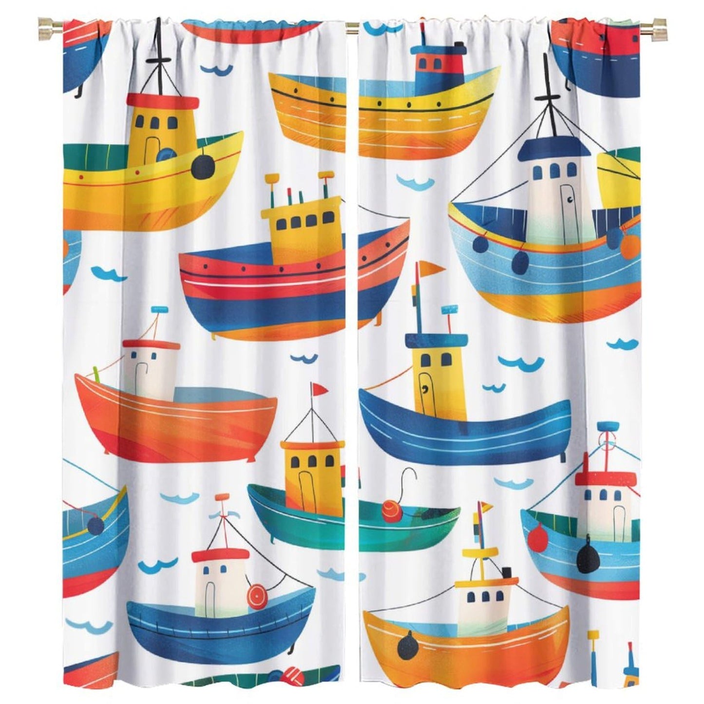 TOWINSFB Cartoon Nautical Boat Blackout Curtains for Living Room Bedroom, Funny Colorful Ocean Ship Window Curtains Rod Pocket Thermal Insulated Window Drapes, 2 Panels, Each 21W x 45L