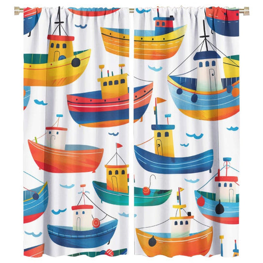 TOWINSFB Cartoon Nautical Boat Blackout Curtains for Living Room Bedroom, Funny Colorful Ocean Ship Window Curtains Rod Pocket Thermal Insulated Window Drapes, 2 Panels, Each 21W x 45L