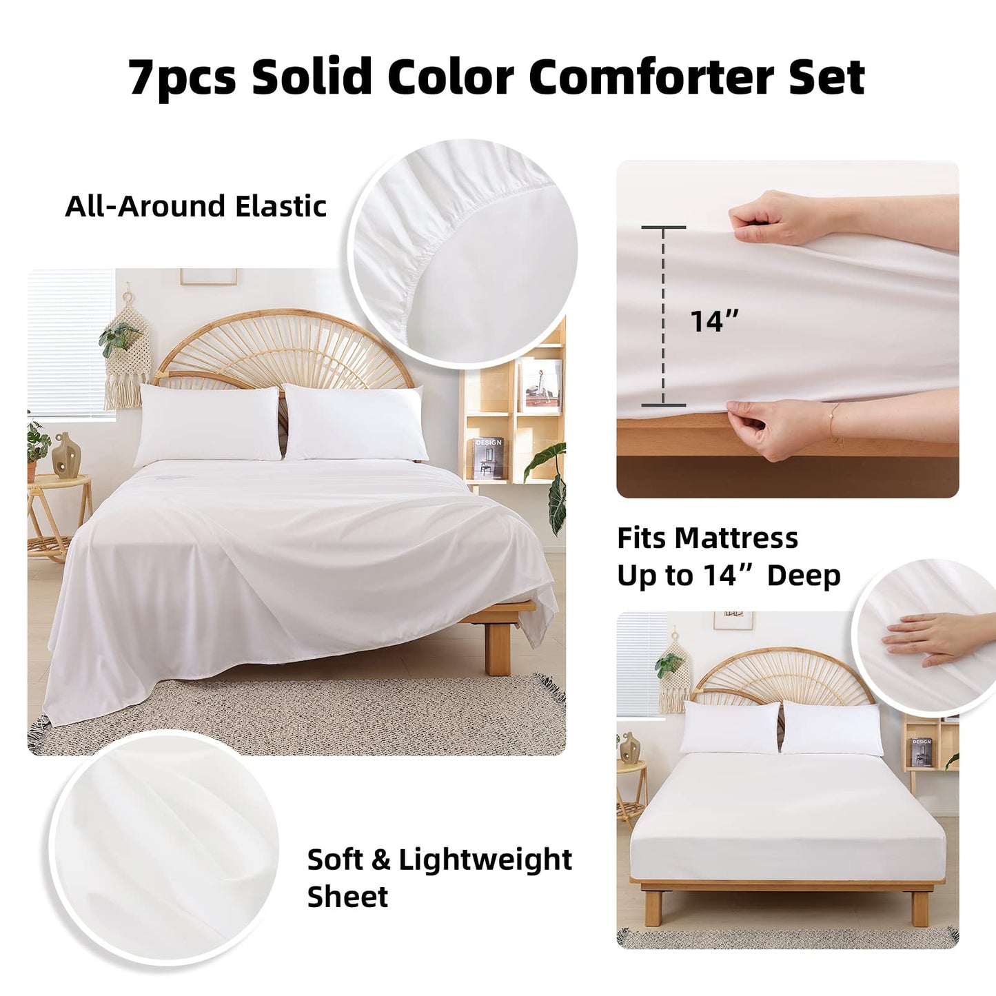 weigelia Queen Comforter Set 7 Pieces Beige Comforter Set Queen Size Bedding Set Soft Microfiber Comforter with Fitted Sheets, Flat Sheets, Pillow Shams, and Pillowcases
