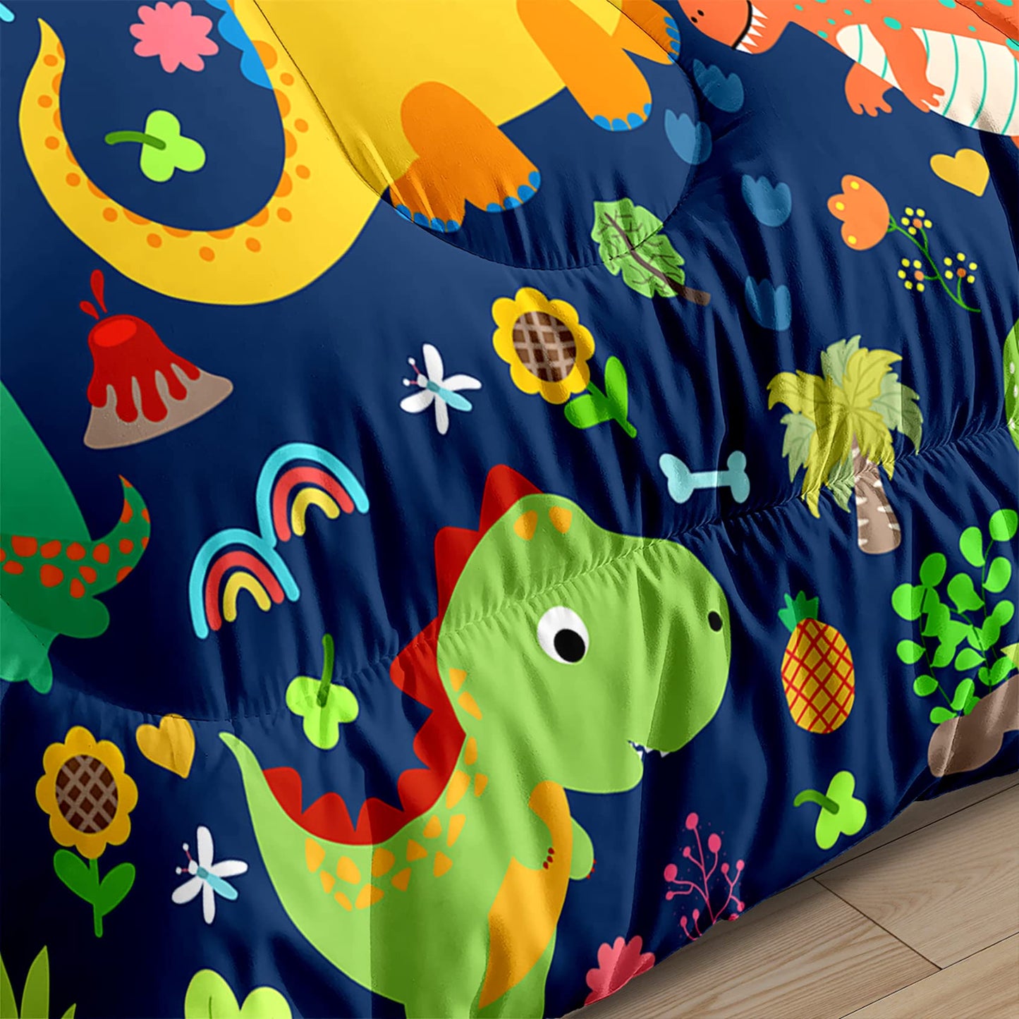 Dinosaur Comforter Set - Twin Bedding Set for Boys' Room, Blue & Green, Kids' Dinosaur Bedding Set, Twin (1 Comforter, 1 Pillowcase)