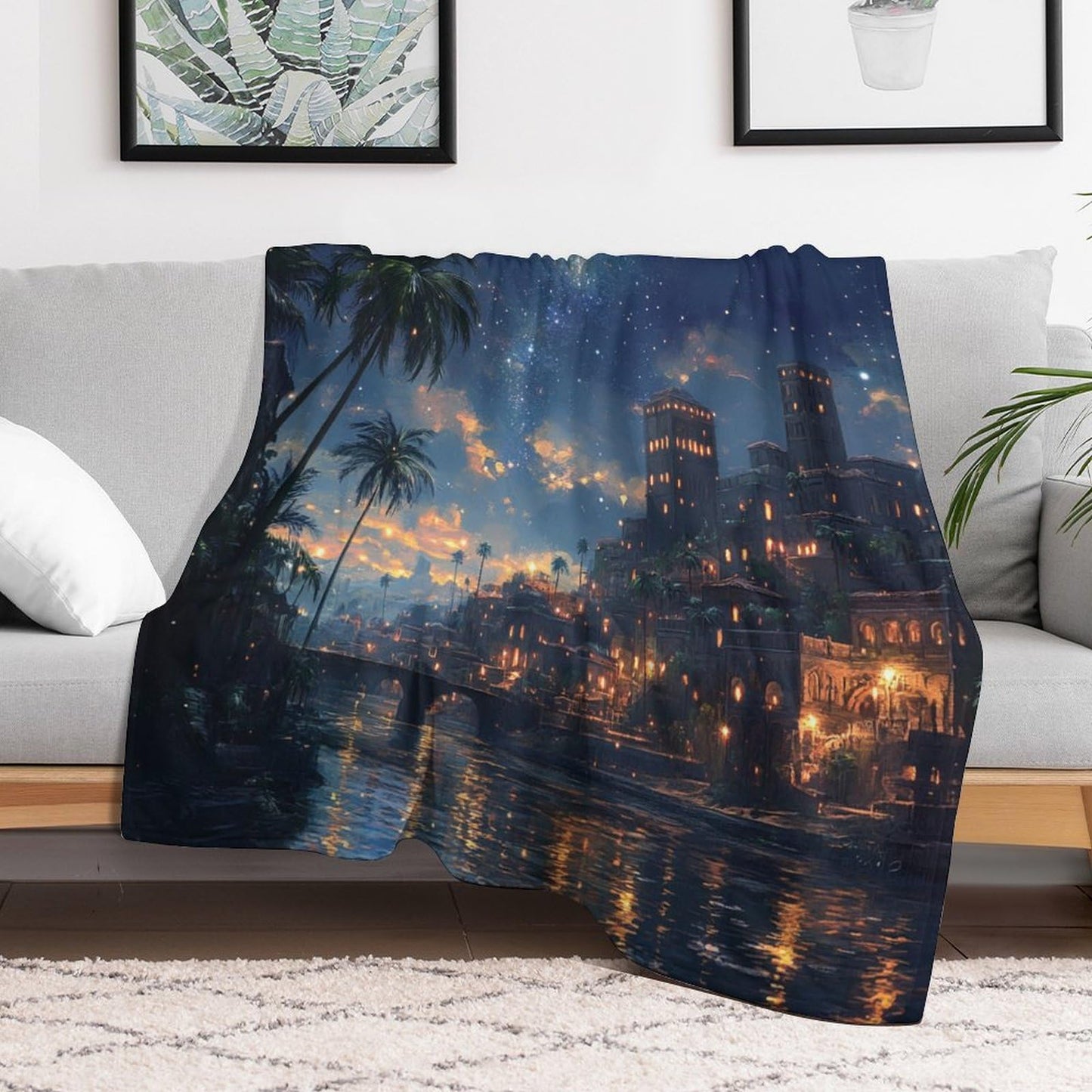 DIPQIMI City Building River Throw Blanket, Lightweight Soft Cozy Fantasy Starry Sky Blanket for Couch Sofa Bed, 30"x40"
