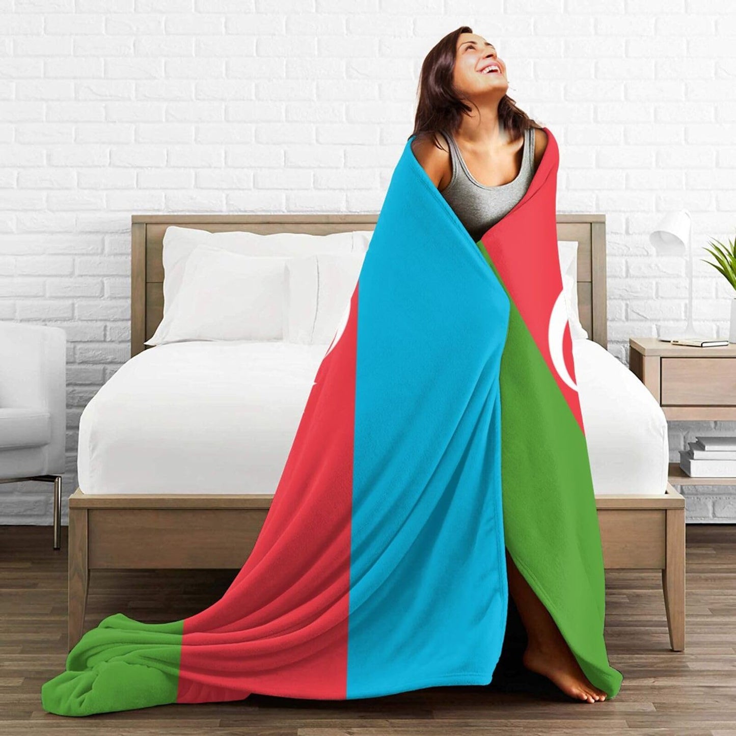 Azerbaijani Classic Flag Blanket Throw Blanket for Couch Sofa Plush Fleece Bed Blankets Lightweight Comfy Flannel Ultra-Soft Warm Blankets for Home Camping Travel Gift 80"X60"