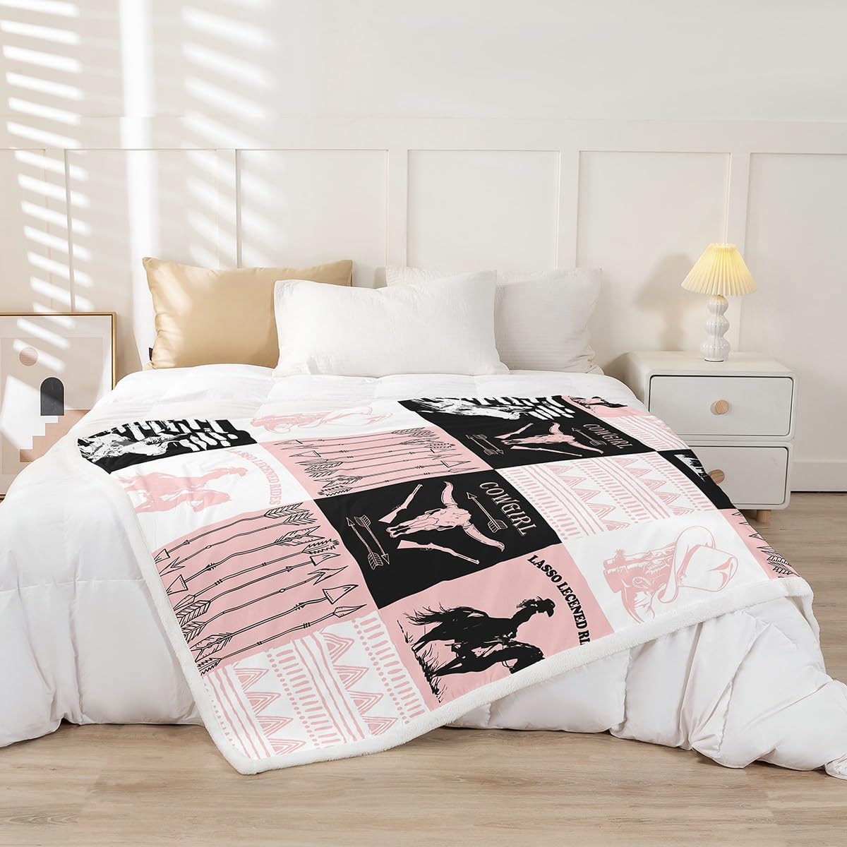 Erosebridal Western Cowgirl Fleece Blanket Goth Longhorn Skull Sherpa Blanket 90"x90", Exotic Geometric Aztec Southwestern Decor Tribal Arrow Fuzzy Plush Throw