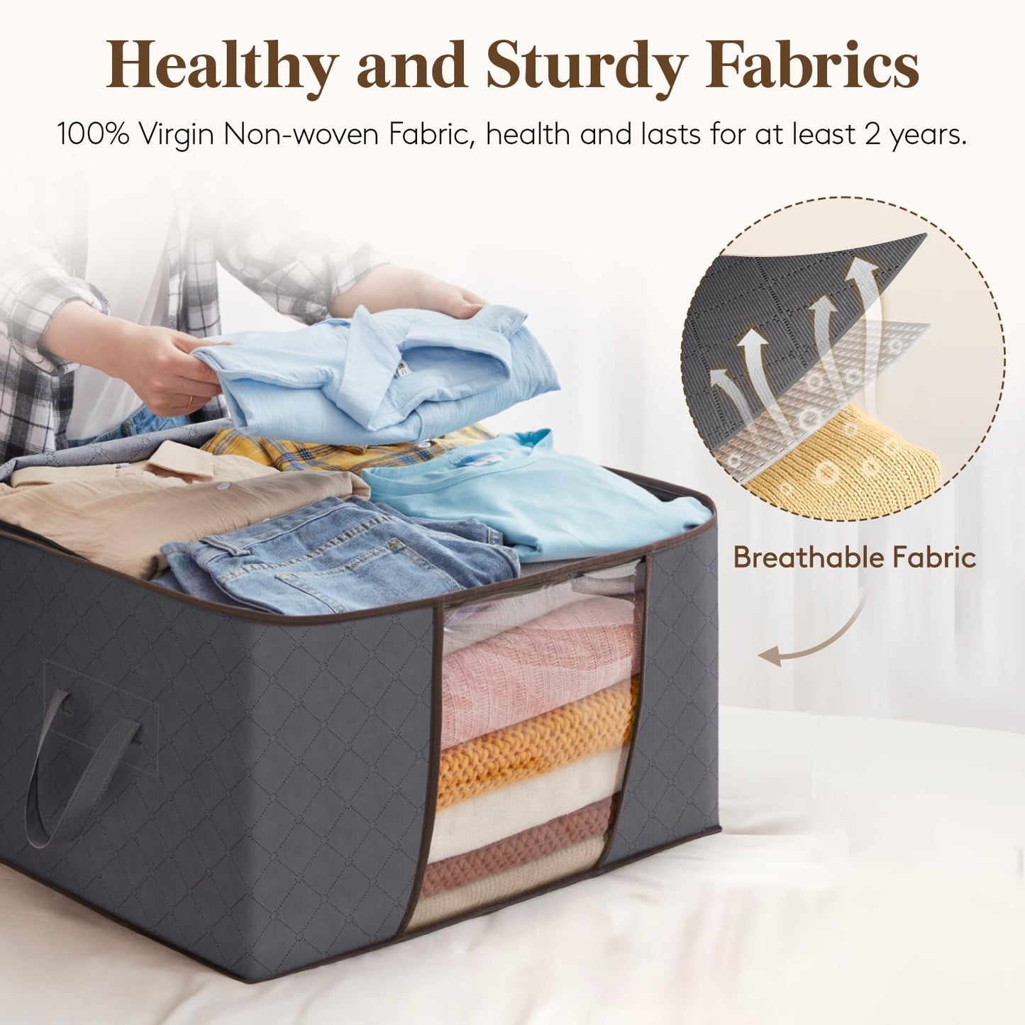 Lifewit 6 Pack Clothes Storage Bins with Lids, Foldable Blanket Storage Bags with Zippers, Clear Window and Reinforced Handles, Closet and Organization for Clothing, Sweater, Comforter, Bedding