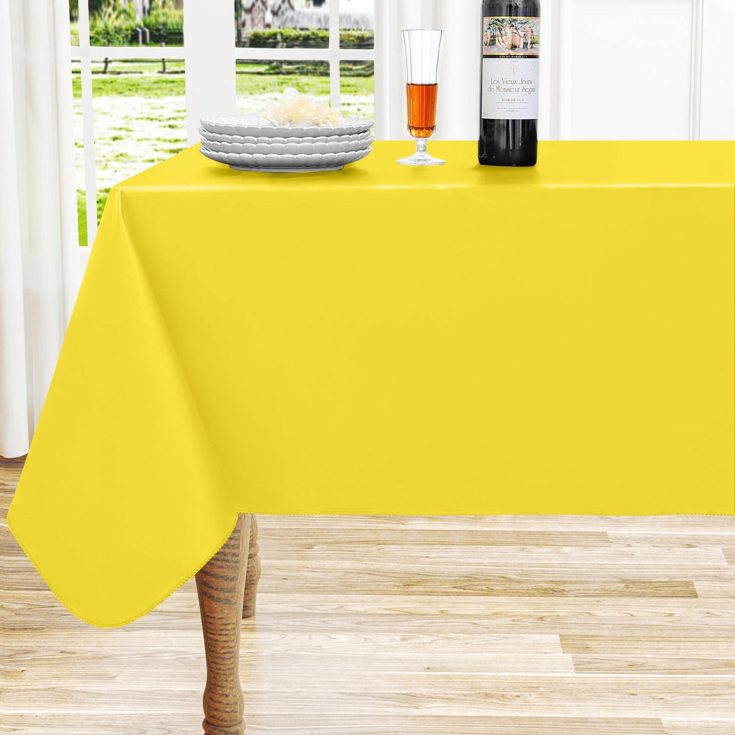 homing Rectangle Vinyl Tablecloth, Waterproof Spillproof Plastic Flannel Backed Table Cloth, Wipe Clean Table Cover for Dining, Buffet Parties and Camping (Yellow, 60" x 102")