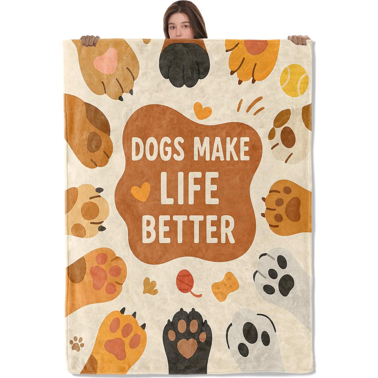 Wanoryer Cute Dog Paw Print Blanket, Comfy & Warm Flannel Inspirational Quote Throw Blanket for Couch, Gifts for Pet Lovers Women Kids, Soft Lightweight Travel Bed Home Blankets for Decor 50"×60"