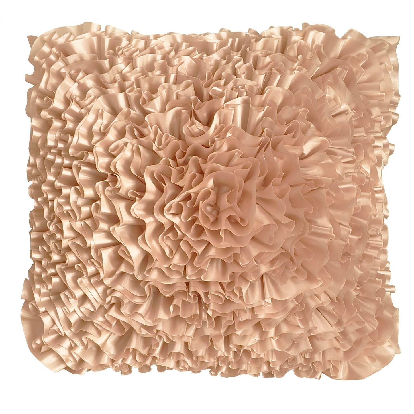 Bella's Giftshop Beige Taupe Ruffle Decorative Throw Pillow Covers 18x18 Inch for Bed Sofa Couch, Handmade 3D Faux Silk Accent Pillow case, Boho Living Room Decor