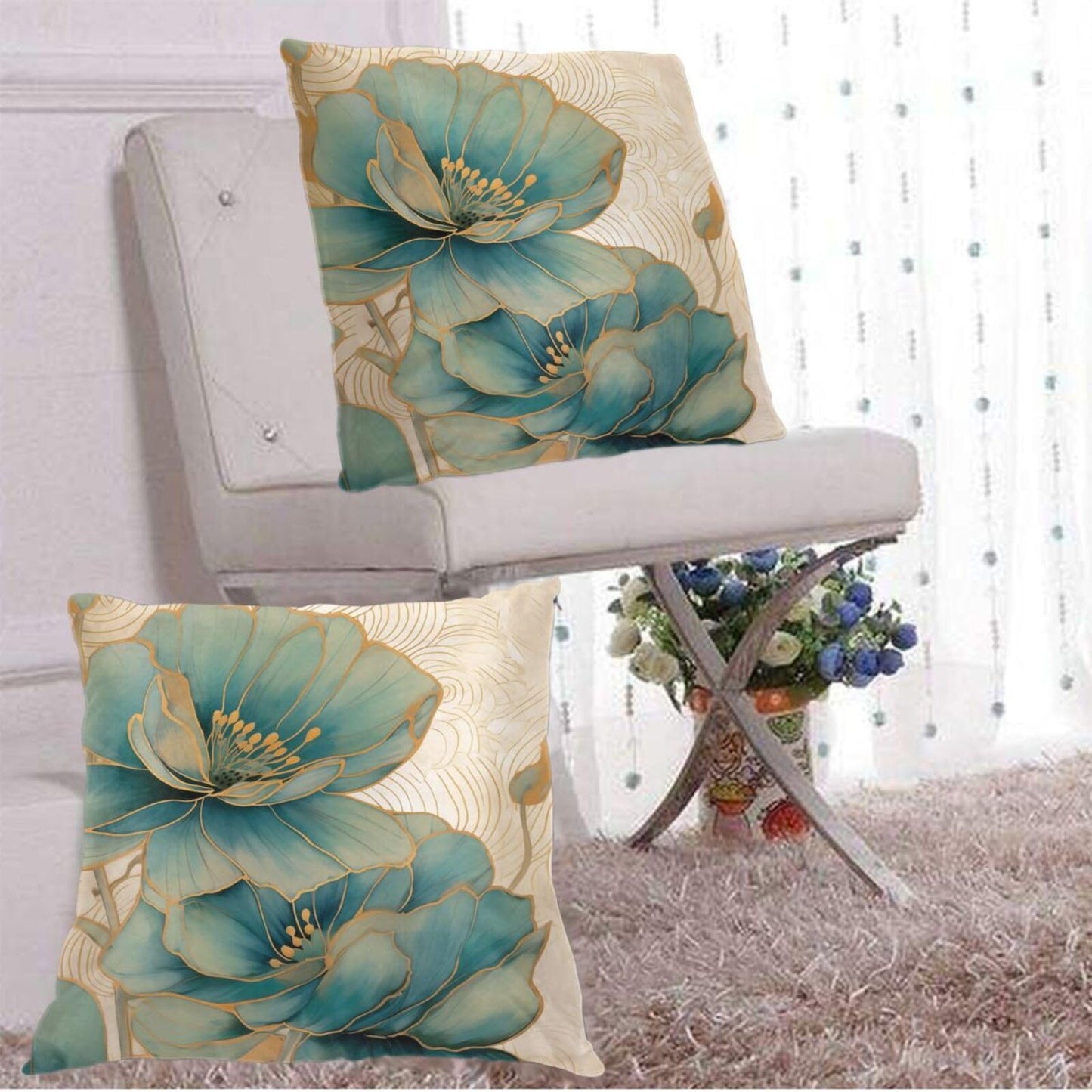 Droerfes Teal Turquoise Leaf Throw Pillow Covers Set of 2 Couch Pillow Case Decoration Cushion Covers for Sofa Home Living Room Bedroom Outdoor 18X18 Inch