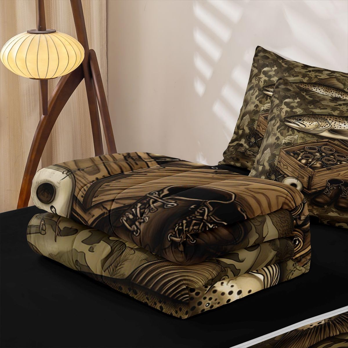 jejeloiu Hunting Fishing Zipper Bedding Cabin Lodge Comforter Set for Kids Boys Girls Twin Size Camo Camouflage Zippered Kids Bedding Set Ultra Soft Wildlife Bed in a Bag