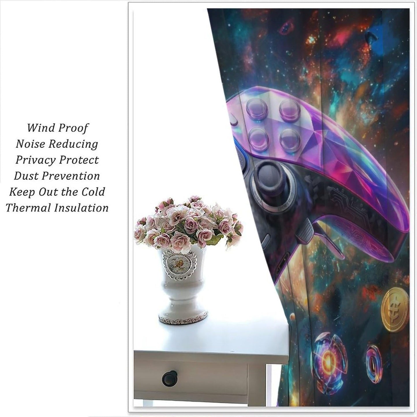 VUMIVI Gaming Curtains Cool Space Galaxy Game Controller Tech Circuit Board Cosmic Rod Pocket Window Treatments for Boys Bedroom Gamer Room Apartment Dorms Cafe 42" W X 44.5" L